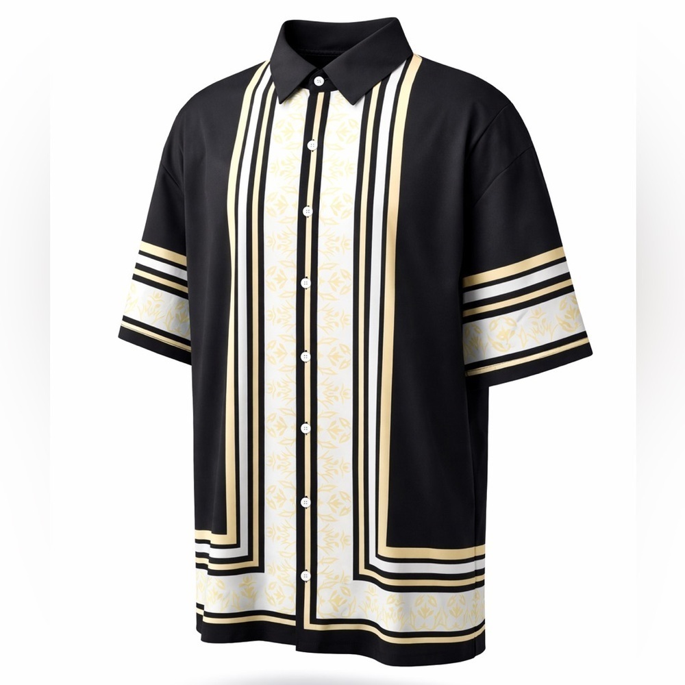 SHEIN Manfinity Men's 6XL Button-Up Shirt Black White Yellow Geometric Print NIB